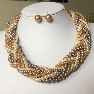 Multi tan cream and grey faux pear braided set